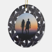 木炭グレーモザイク |花柄 セラミックオーナメント (左)