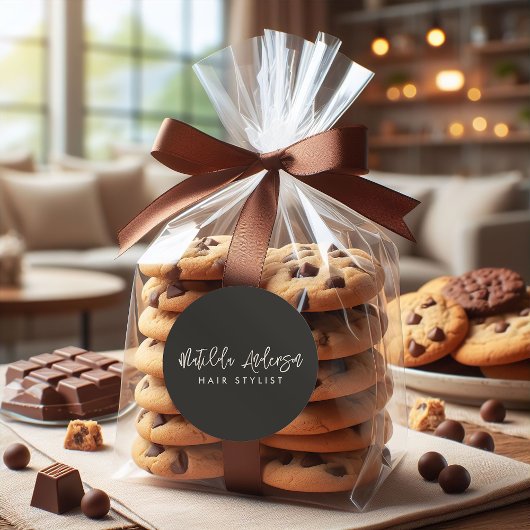 木炭グレーモダンミニマルエレガントスクリプト ラウンドシール