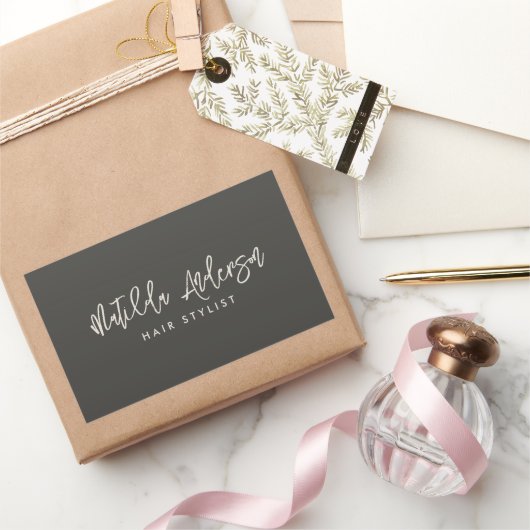 木炭グレーモダンミニマルエレガントスクリプト 長方形シール (ギフト)