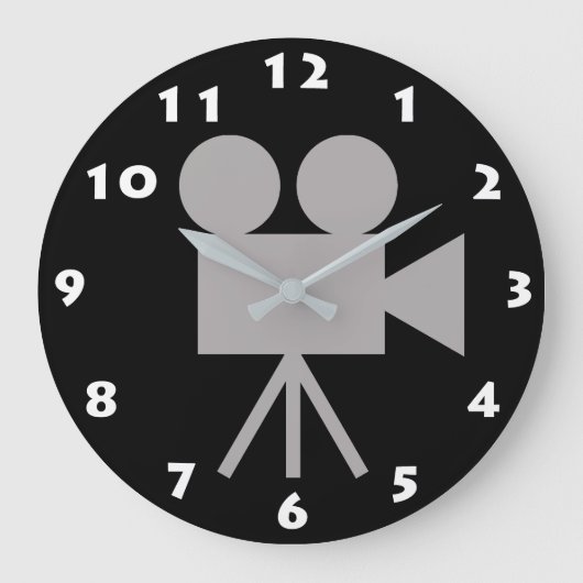 木炭グレーレトロムービーカメラ及びホワイトナンバーズ ラージ壁時計 (正面)