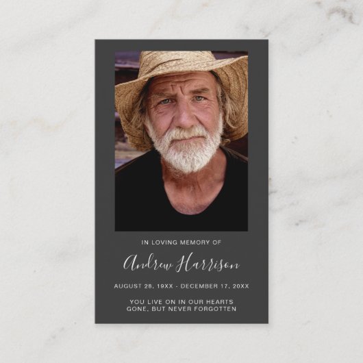 木炭グレー写真悔やみや弔慰葬儀記念カード 名刺 (正面)