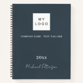 木炭グレー名スクリプトのビジネスロゴ ノートブック (正面)