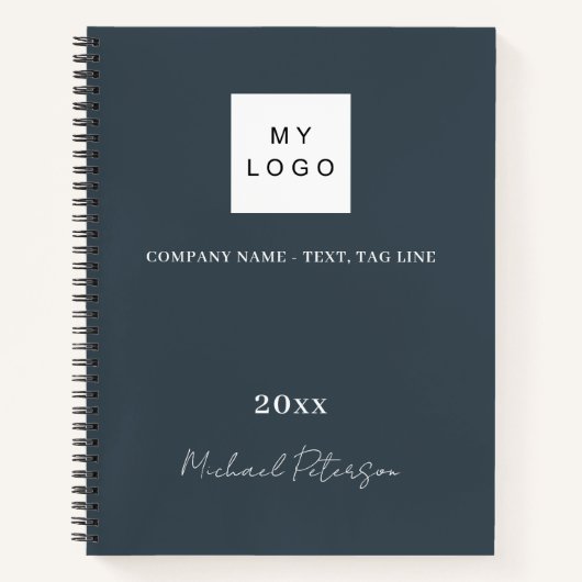 木炭グレー名スクリプトのビジネスロゴ ノートブック (正面)