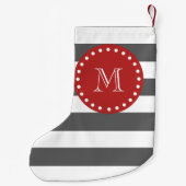 木炭グレー白ストライプ色パターン、赤モノグラム スモールクリスマスストッキング (裏面)