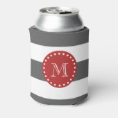 木炭グレー白ストライプ色パターン、赤モノグラム 缶クーラー (缶裏面)