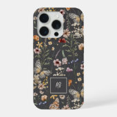 木炭グレー ワイルドフラワー フローラル モノグラム iPhoneケース (裏面)