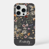 木炭グレー 水彩の野の花 パターン名  iPhoneケース (裏面)