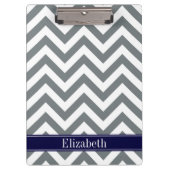 木炭グレーLgシェブロン海軍ブルーネームモノグラム クリップボード (正面)
