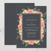 木炭サンゴ塗装の結婚式 招待状 (正面/裏面)