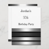 木炭シルバーストライプパーティーホワイト30th誕生日 招待状 (正面/裏面)