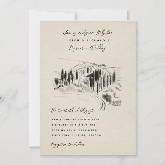 木炭スケッチイタリアンワイナリー結婚ズ 招待状 (正面)