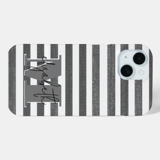 木炭ストライプモノグラムの Case-Mate iPhoneケース (裏面 (横))