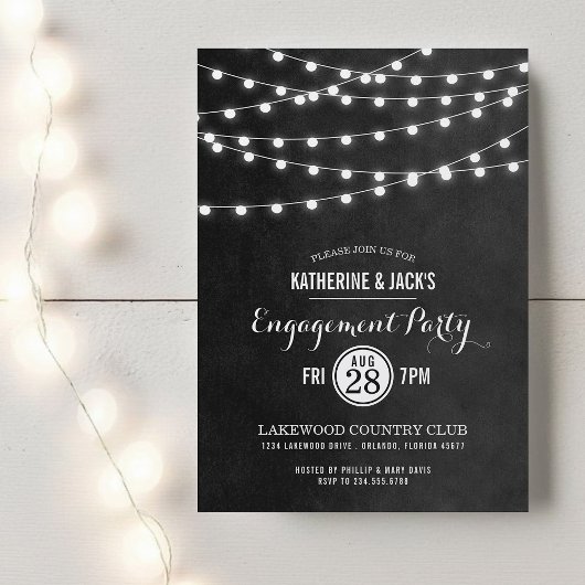 木炭ストリングライト婚約パーティ招待状 招待状