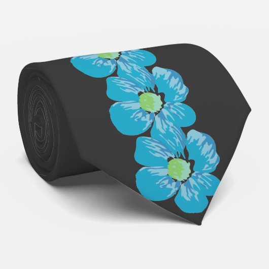 木炭タイの青いハワイの花 ネクタイ (ロール)