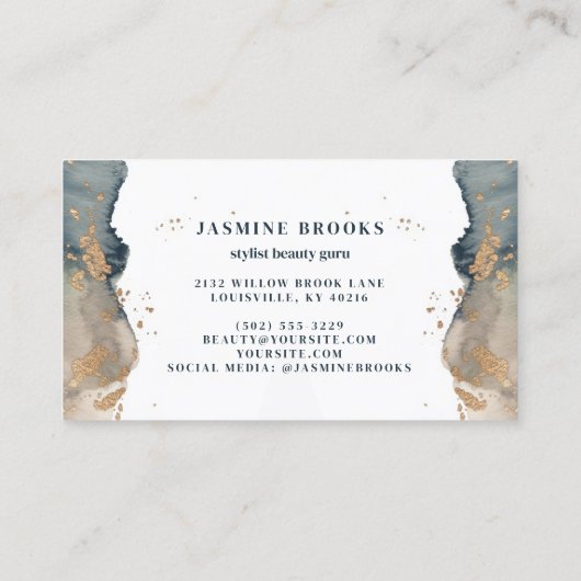 木炭ティール（緑がかった色）と金ゴールド水彩 名刺 (裏面)