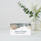 木炭ティール（緑がかった色）と金ゴールド水彩 名刺 (スタンド正面)