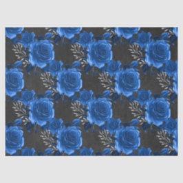 木炭デコページの青バラ 薄葉紙