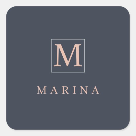 木炭パーソナライズされたイニシャル名 スクエアシール (正面)