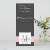 木炭ピンクのモノグラムの結婚式メニュー メニュー (スタンド正面)