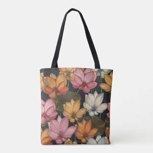 木炭ブラックトートに咲く蓮の睡蓮 トートバッグ (裏面)