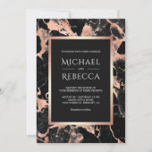 木炭ブラックマーブルバラ金ゴールドオールインワン結婚ズ 招待状 (正面)