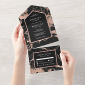 木炭ブラックマーブルフェイクバラゴールドフォイル結婚ズ オールインワン招待状 (貼ってはがせる)