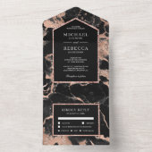 木炭ブラックマーブルフェイクバラゴールドフォイル結婚ズ オールインワン招待状 (内側)