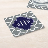 木炭ホワイトモロッコ#5海軍3イニシャルモノグラム スクエアペーパーコースター (アングル)