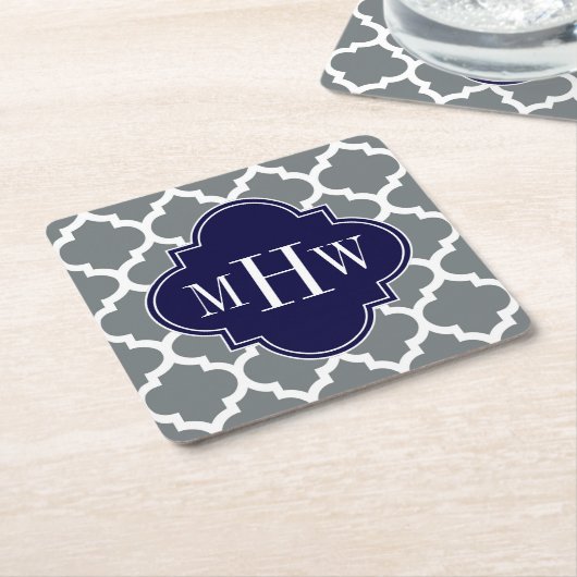 木炭ホワイトモロッコ#5海軍3イニシャルモノグラム スクエアペーパーコースター (アングル)