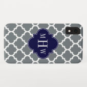 木炭ホワイトモロッコ#5海軍3イニシャルモノグラム Case-Mate iPhoneケース (裏面(横))