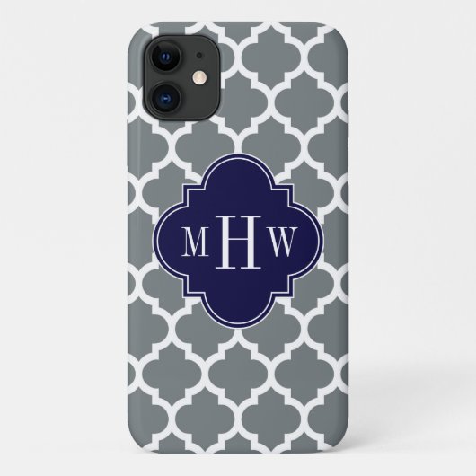 木炭ホワイトモロッコ#5海軍3イニシャルモノグラム Case-Mate iPhoneケース (裏面)