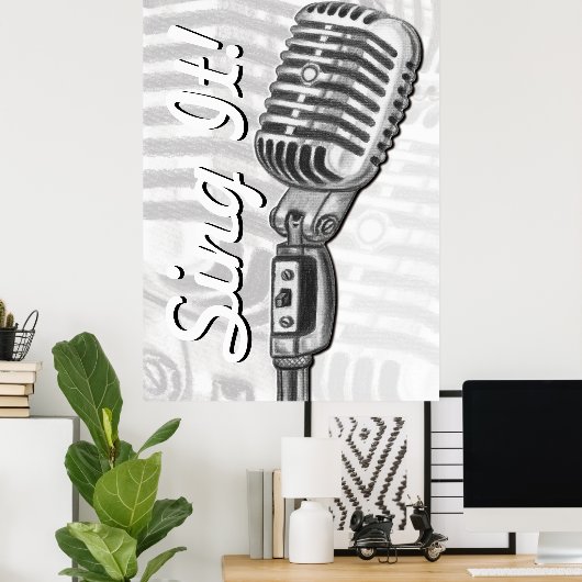 木炭ポスターでItヴィンテージマイクを歌う ポスター (ホームオフィス)