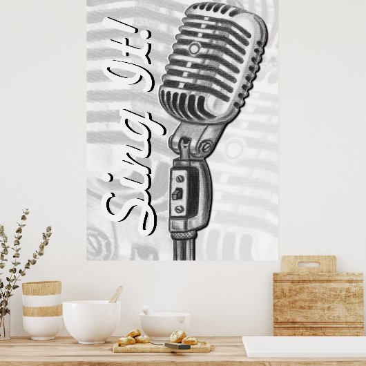 木炭ポスターでItヴィンテージマイクを歌う ポスター (キッチン)