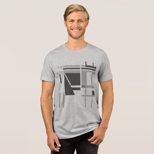 木炭ミディアムグレーMCMスタイル幾何学抽象芸術 トライブレンドTシャツ (正面全面)