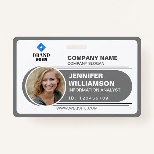 木炭ミニマリストビジネスQR社員写真ID バッジ (正面)