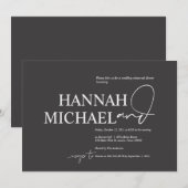 木炭ミニマリズム結婚のリハーサルディナー 招待状 (正面/裏面)