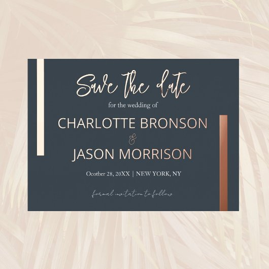 木炭ミニマルライン結婚式の日付の保存 箔招待状