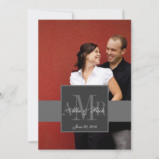 木炭モノグラムの写真の結婚式招待状2 招待状 (正面)