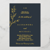 木炭モノグラムボタニカルミニマル金ゴールド 箔招待状 (正面)