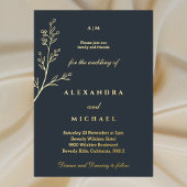 木炭モノグラムボタニカルミニマル金ゴールド 箔招待状