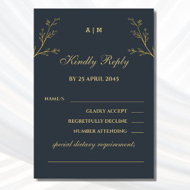 木炭モノグラム植物結婚式RSVPカード 出欠カード