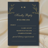 木炭モノグラム植物結婚式RSVPカード 出欠カード