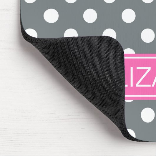 木炭白い水玉模様#2のショッキングピンクの名前のモノグラム マウスパッド (コーナー)