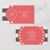 木炭白のストライプパターン、珊瑚のモノグラム 名刺 (正面/裏面)