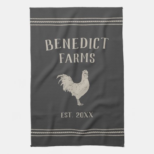 木炭素朴チキンパーソナライズされたファーム名 キッチンタオル (縦)