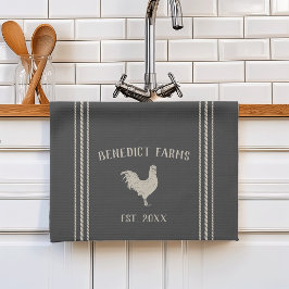 木炭素朴パーソナライズされた農場名 キッチンタオル