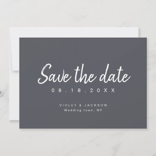 木炭色のミニマリストスクリプトル書きSave the Date セーブザデート (正面)