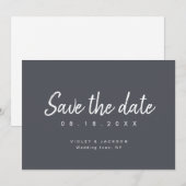 木炭色のミニマリストスクリプトル書きSave the Date セーブザデート (正面/裏面)