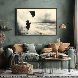 木炭芸術の海のたこ付き児童 ポスター