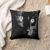 木炭芸術的黒猫ポートレート クッション (ブランケット)